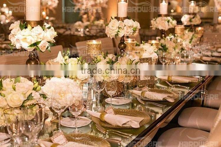 hotel gold stainless steel mirror glass top wedding dining table
