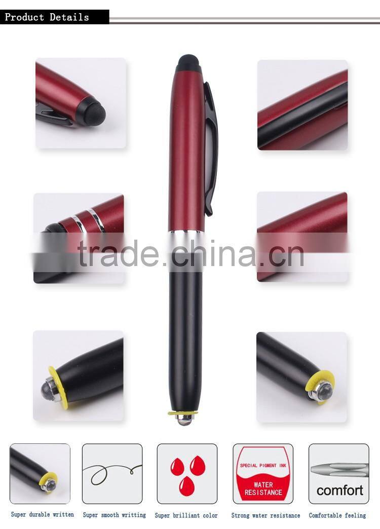 2016 the most classic promotional aluminium stylus ballpoint pen with LED light