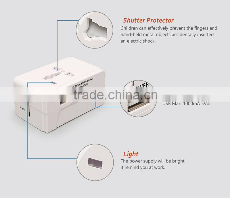 UK AUS US EU plug Universal travel adapter with Single USB