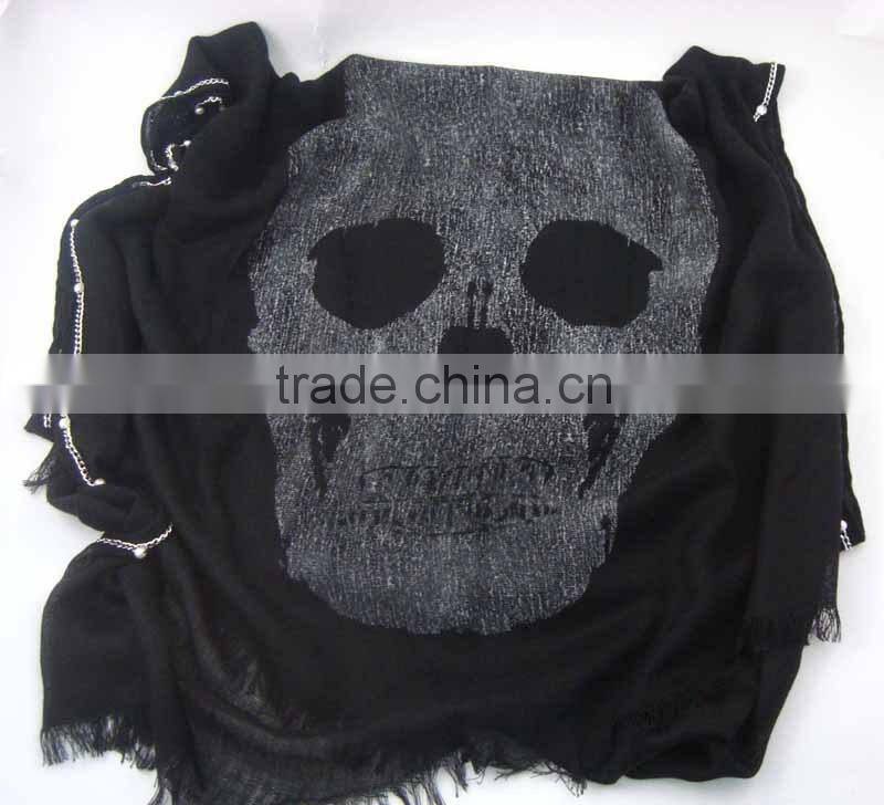 WLHH629 (26) 100%Polyester black skull printed islamic abaya and hijab scarf