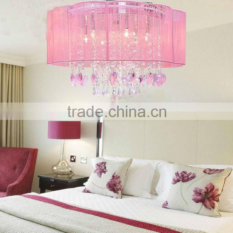 Pink modern crystal pendant light for high ceilings