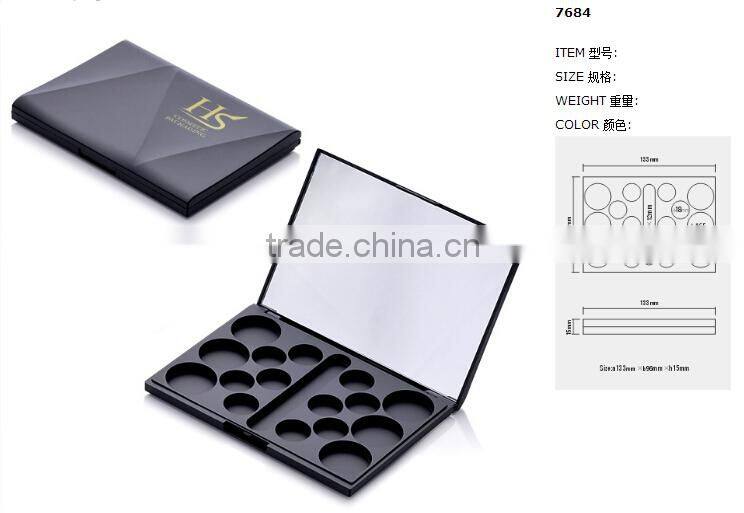 Large Black 16 Empty Eyeshadow Palette Case With Mirror