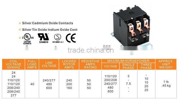 Definite Purpose contactor magnetic contactor AC Contactor(SA-3P-40A-240VAC)