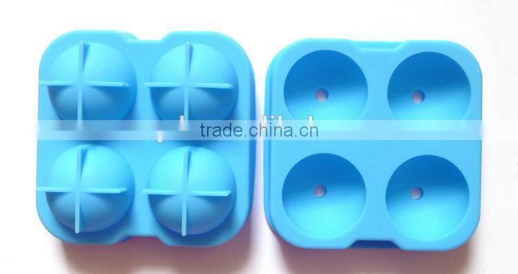 Round shape silicone ice cube tray maker, silicone 4 ice tray, silicone whiskey ice ball tray