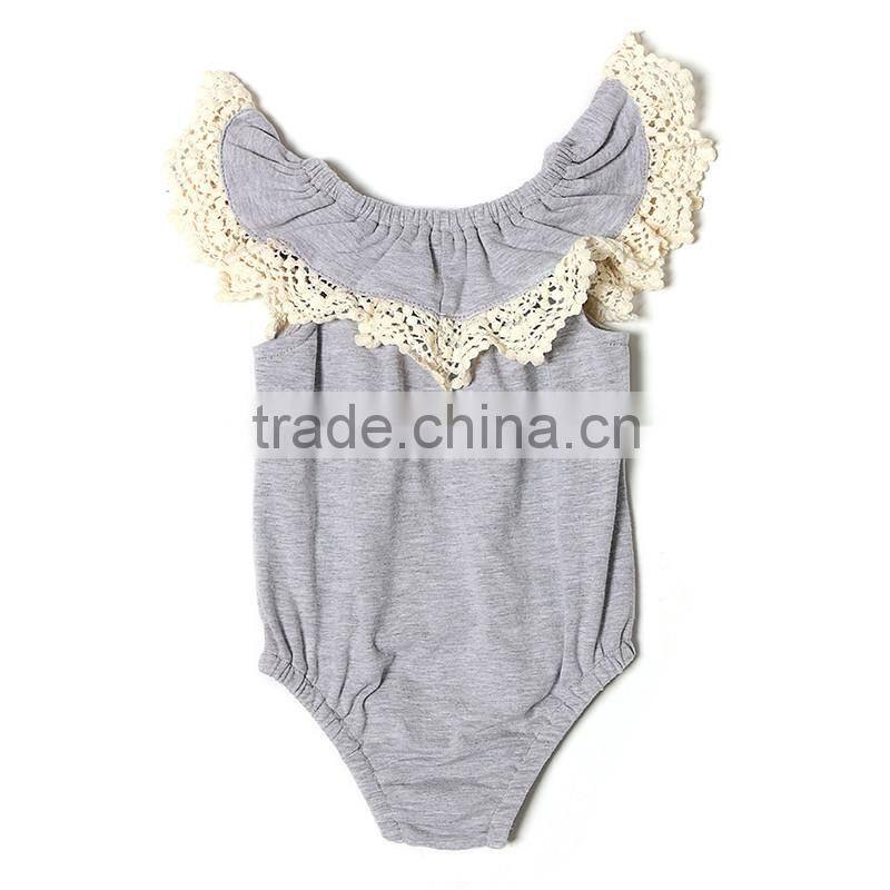 2016 Wholesale safe and comfortable stylish girl cotton grey classical baby rompers