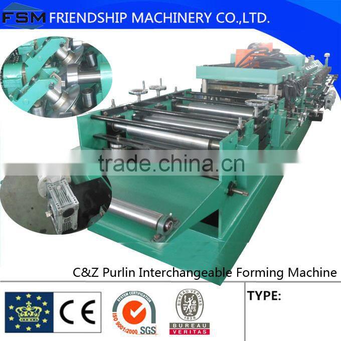 PLC Control Automatic Steel Cee Zee Purlin Interchangeable Roll Forming Machine