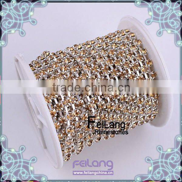 Lt col topaz rhinestone cup chain silver claw,MOQ 50m paypal accepted,sparse chain,rhinestone chain for crown