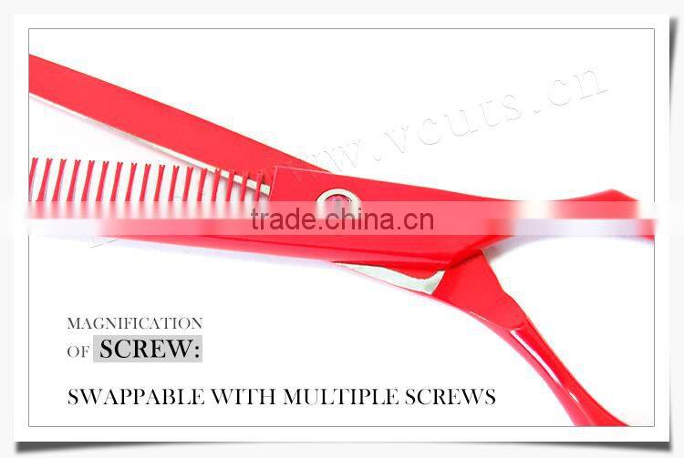 Fashion Red Teflon Coating Convex-edge Stainless Steel hair thinning shears