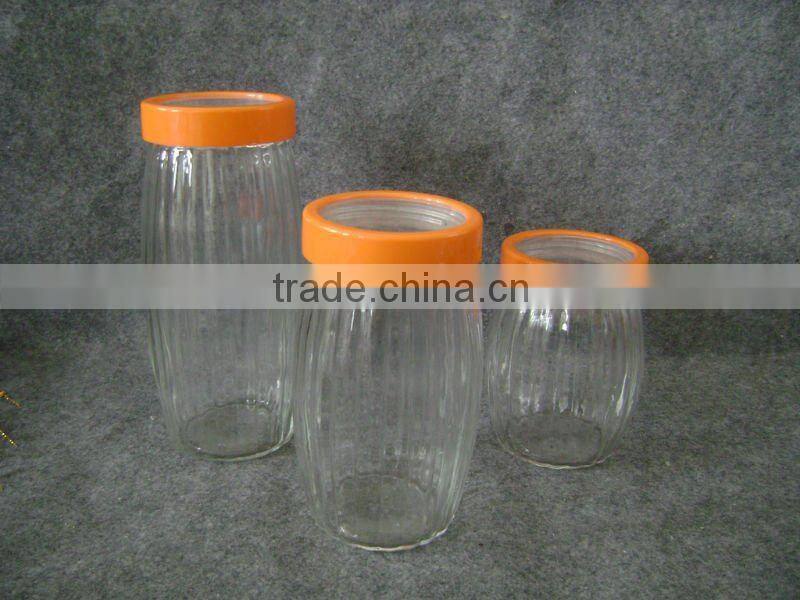 4 pieces set glass mason jar in pumkin shape, clear glass storage bottle with colorful lid