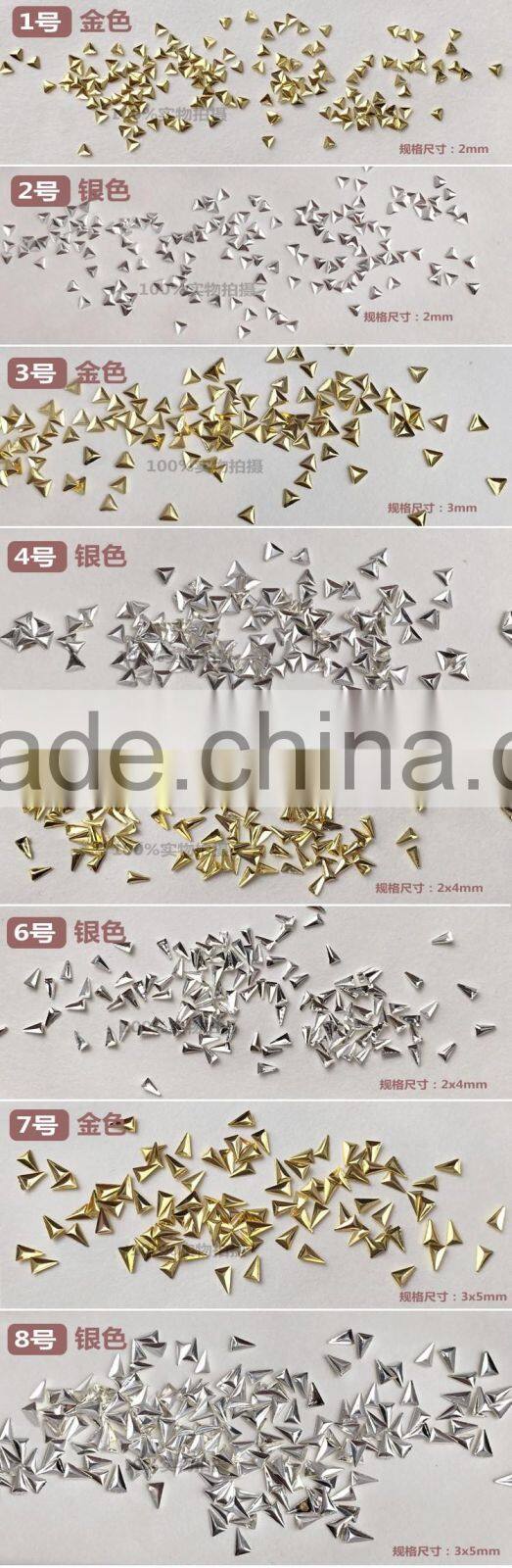 2016 Japanese Style Fashion Punk Triangle Studs nail decoration, Gold and Silver metal stud nail, 3d nail art rivet