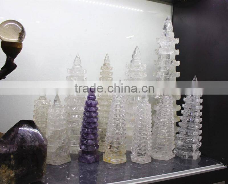 hand carved natural rock clear crystal tower
