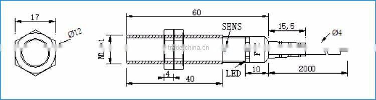 F&C M12 SN5mm PNP Capacitive proximity sensor with CE