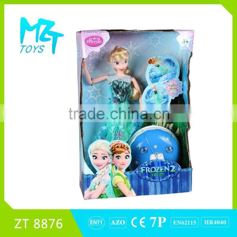 2016 New !Eco-friendly PVC11 Inch movable joints Elsa and Anna princess with skiing boots(B/O pedestal Barbie Doll