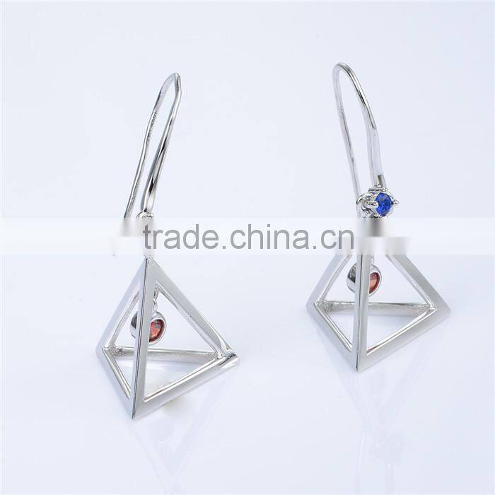 2016 New Trending Designs Bezel Setting Red And Blue Cz Dangle Earing
