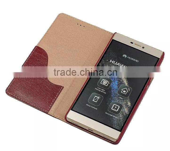 Luxury design fashion book style for huawei ascend p8 real flip wallet leather phone case