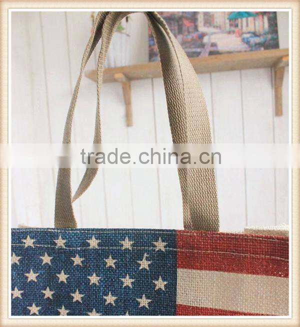 American Flag lady single shoulder bag jute bag