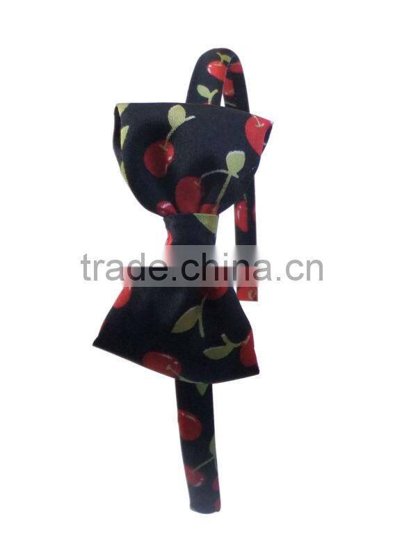 cute apple printed satin bow hard hairband