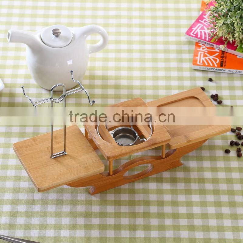 Luxury/Europeanism Bamboo Material Coffee Tea Set Holder with Stainless Steel Rack