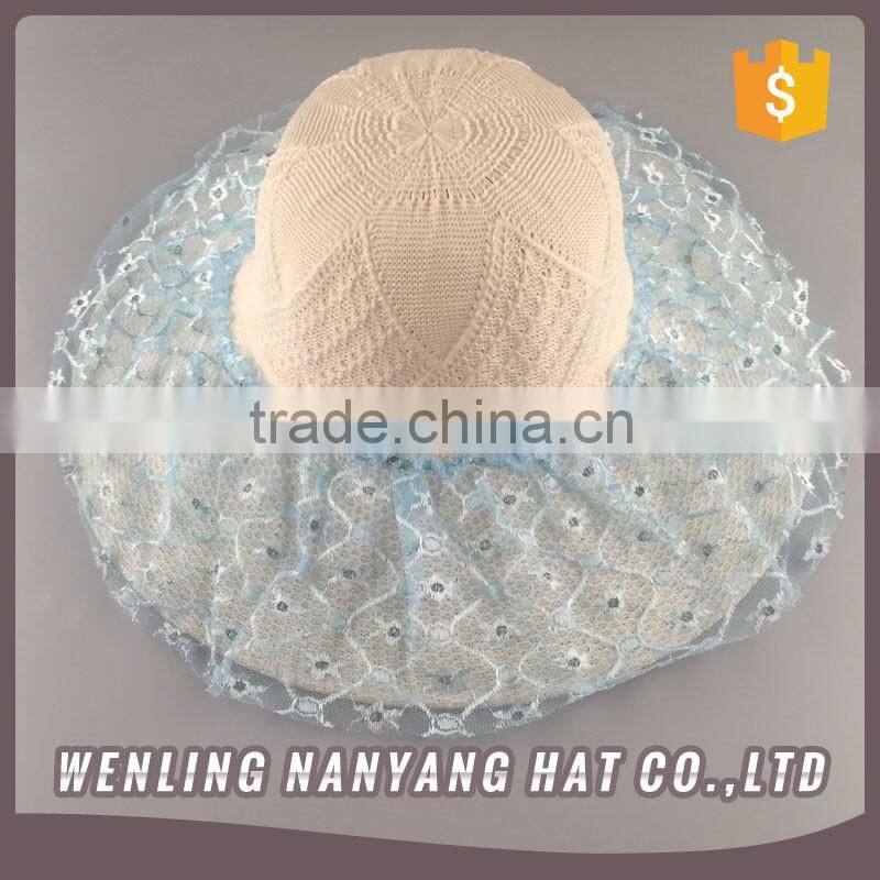 Elegant Summer Floppy Hat Wide Brim Lace Decoration Women Straw Hat 2016
