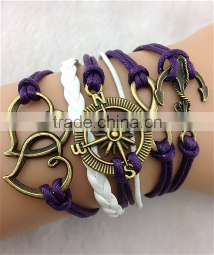 MYLOVE purple leather bracelet 2014 sell hot wholesale diy charms jewelry MLCN071