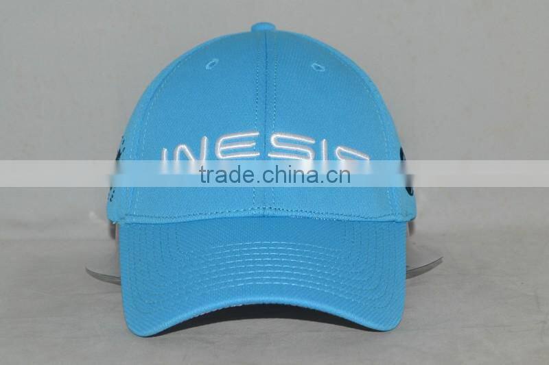 Guangzhou hat factory professional custom 6 panel 100% polyester 3 d embroidery logo light blue Outdoor sports cap