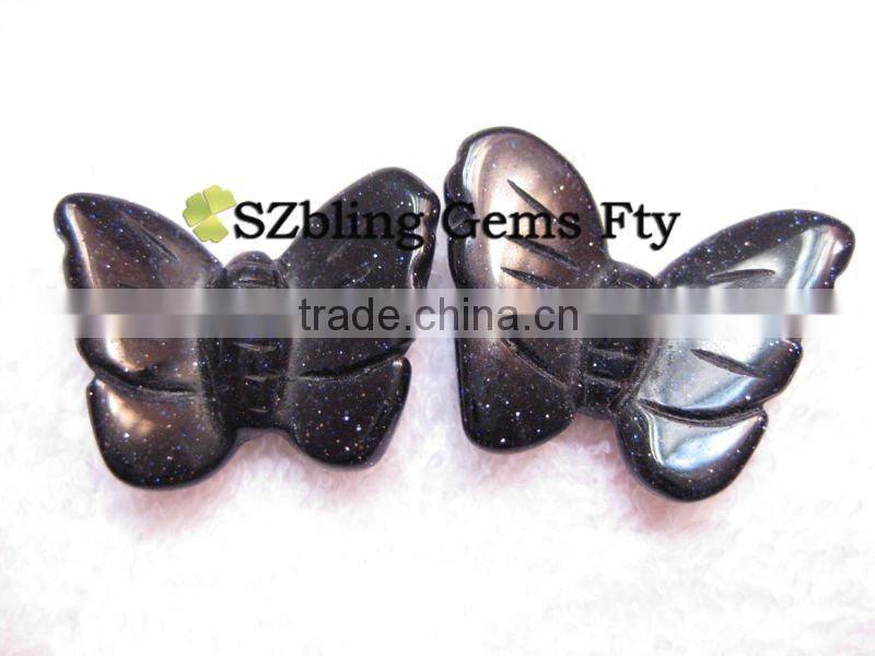 Fashion lowest cost loose gemstone butterfly carved blue sandstone beads for pendant