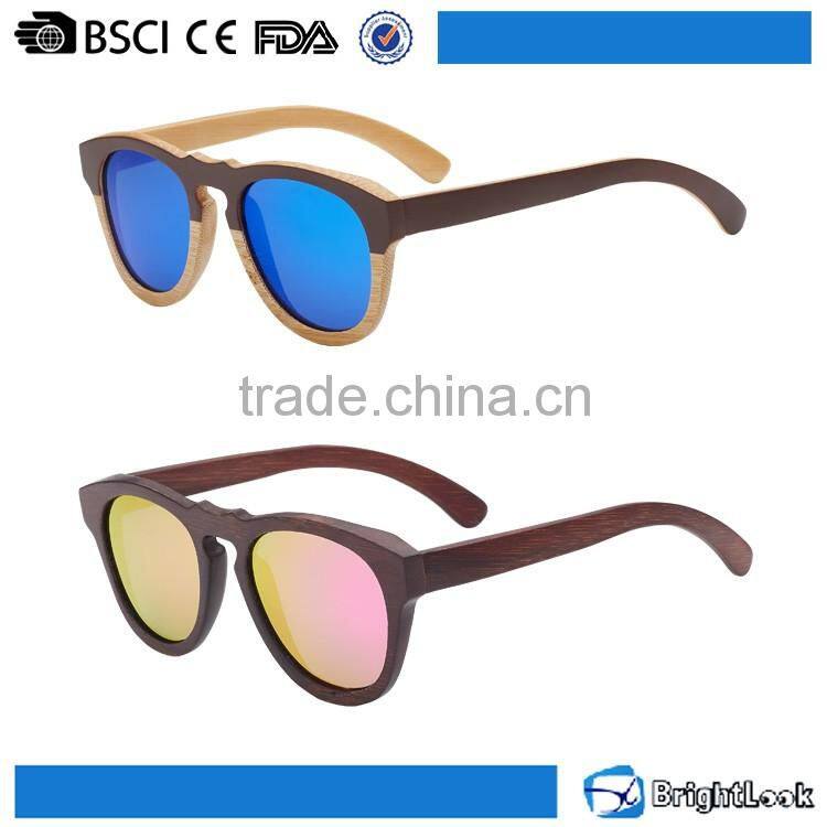 Round colored Ebony/red sandal nature bamboo metal hinge wood sunglasses