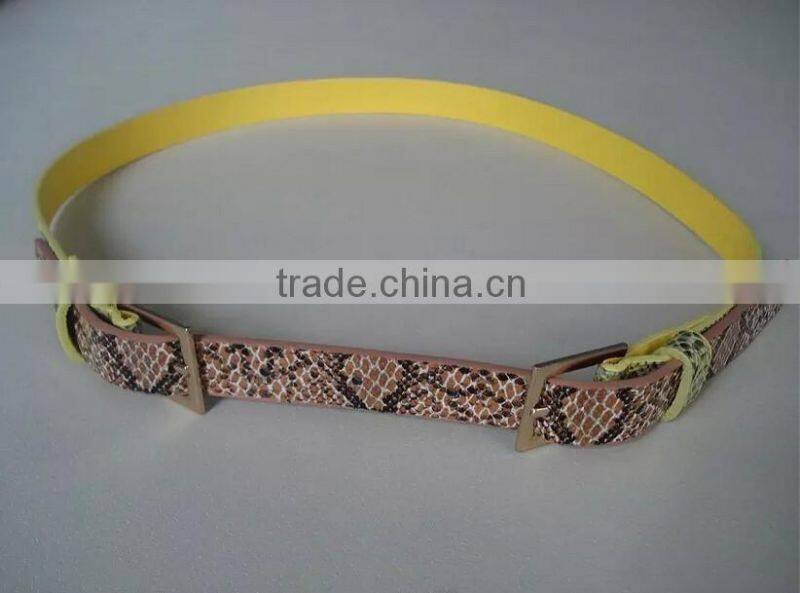 Hot Lady Fashion Belt, Khaki Monogram 105cm PU Leather with two Buckles Waist Belt Waistband