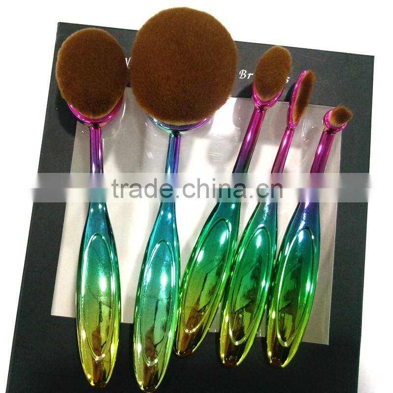 5pcs oval foundation cosmetic brush synthetic custom logo rainbow makeup brushes set