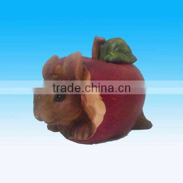 Novelty polyresin apple and rabbit decorative figurine