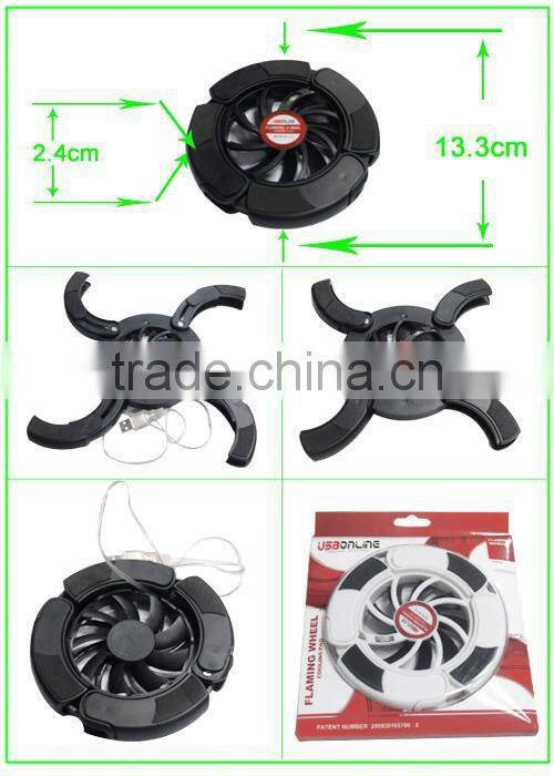 Cheap Stock cool fan notebook cooling pad USB Cooling Pad Flaming wheel Laptop Cooler Pad Fan for Laptop Notebook