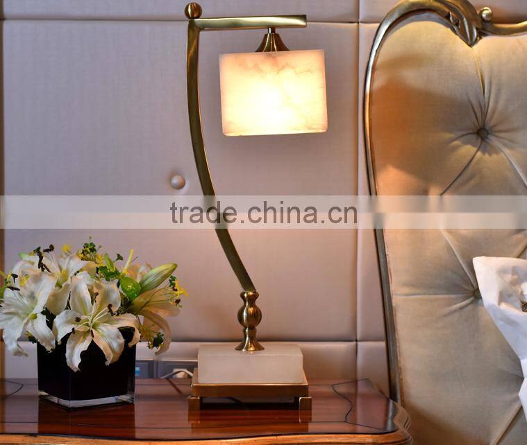 Square shape pendant design imported white jade body metal matching living room table lamp