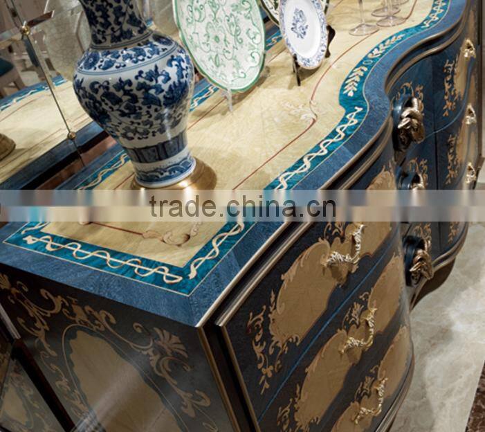 New design solie wood animal carving blue color dining room sideboard