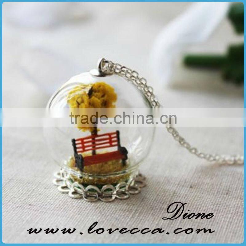 Antiqued Brass Glass Globe Jewelry necklace with dried flower