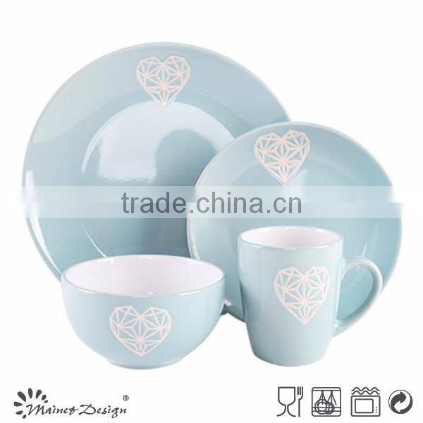 China ceramic diamond heart emboss dinnerware set