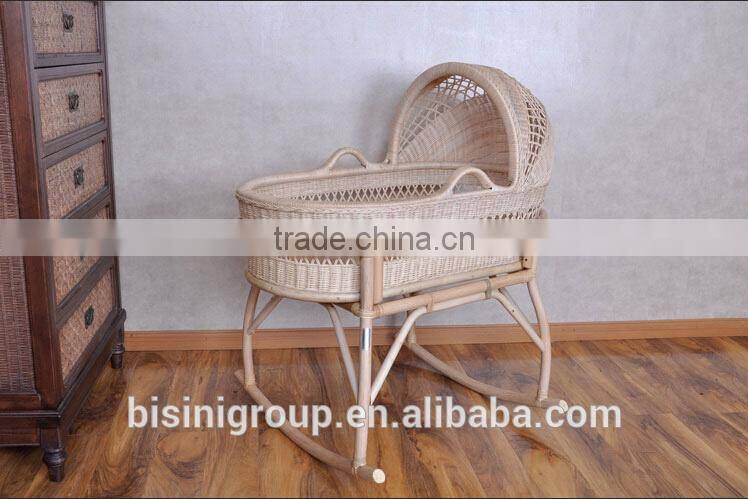 Bisini new arrival nature rattan color new born baby bed, white lace wicker baby crib - BF07-70352