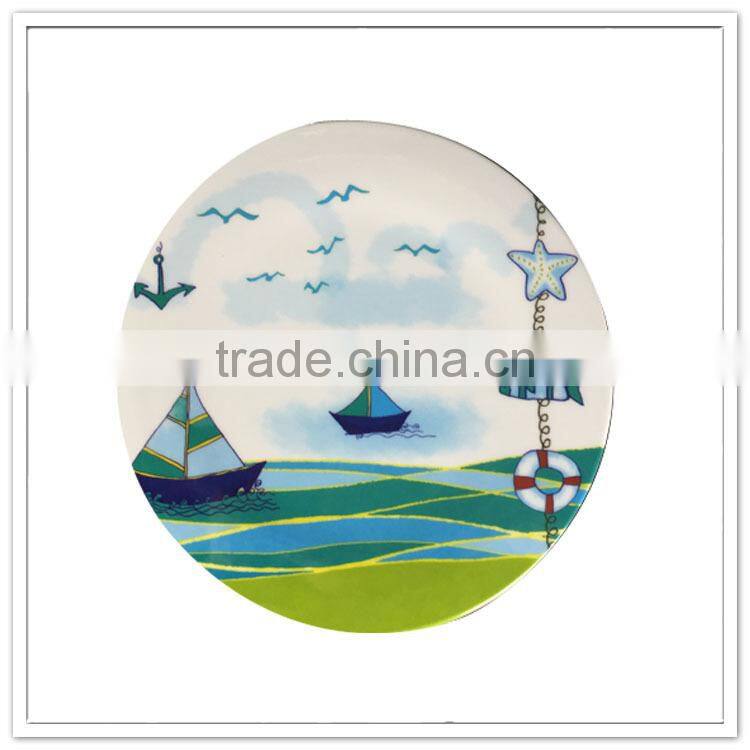 Food contact available sailing boat & sea-gull design hard sea melamine plate china ware