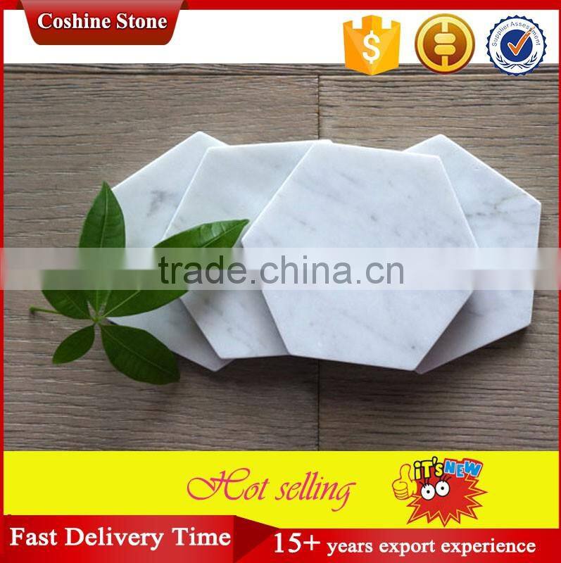 Polished white carrara marble coasters hexagon tiles