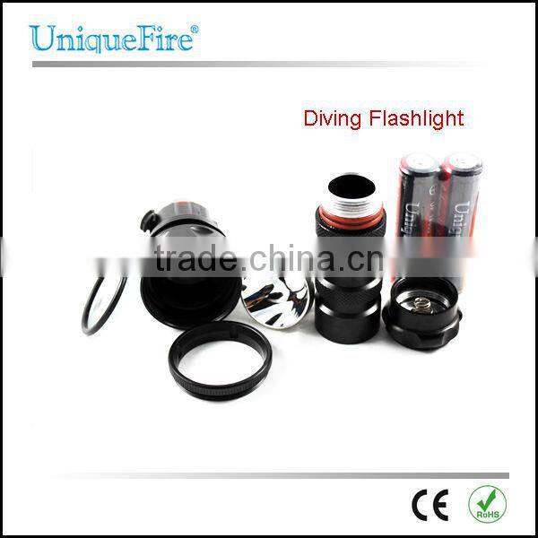 UniqueFire DT2 100M underwater Super Deep Diving Flashlight,high power 1200LM,CREE U2 LED,+2*Protected 18650 Battery+ Charger