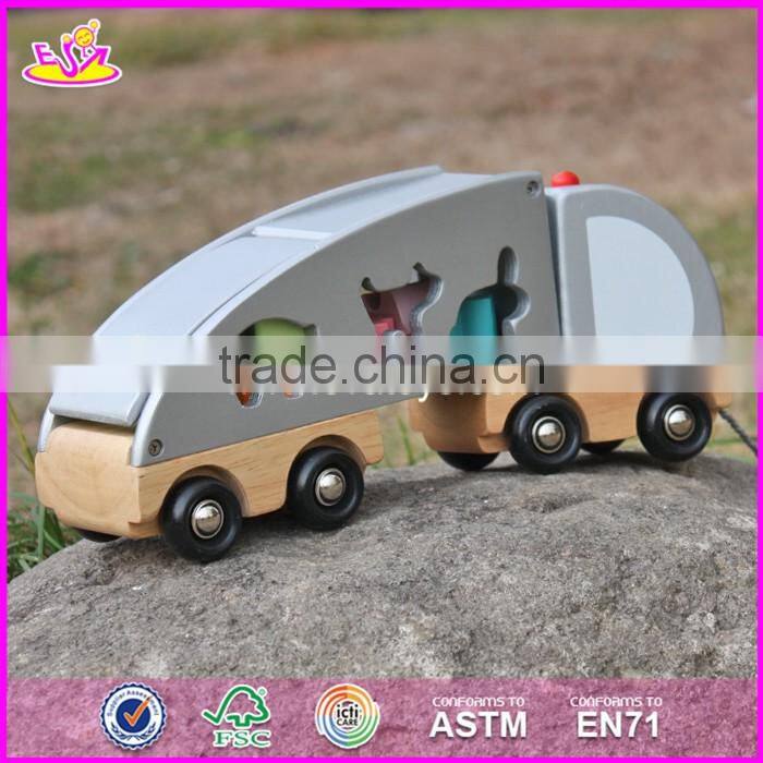 2017 new design children educational toy wooden trains with animals blocks W05C084