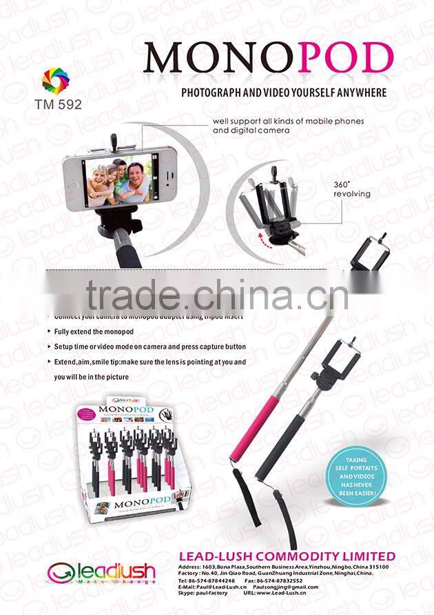 Selfie stick (monopod) with bluetooth remote shutter for phones digital camera