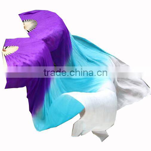 180CM 150CM 100% silk belly dance silk fan veils ombre silk fan veils