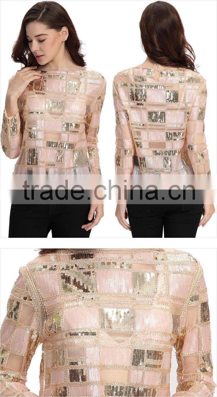 Sequin Gold 2017 Latest Fashion Design Top For Woman