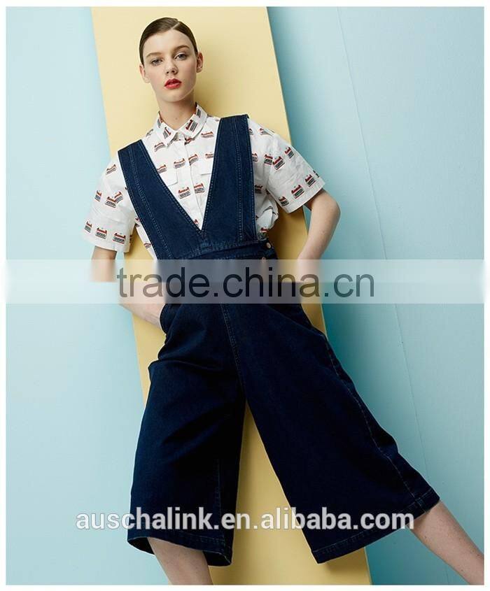 latest design 100% cotton wide leg gallus jeans pants for girl