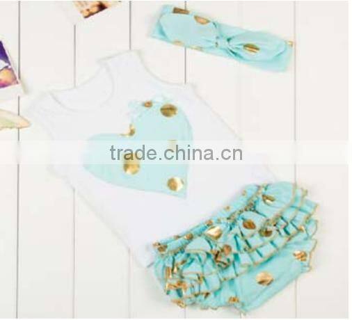 2016Gold polka dot baby outfits top quality baby clothes baby dresses