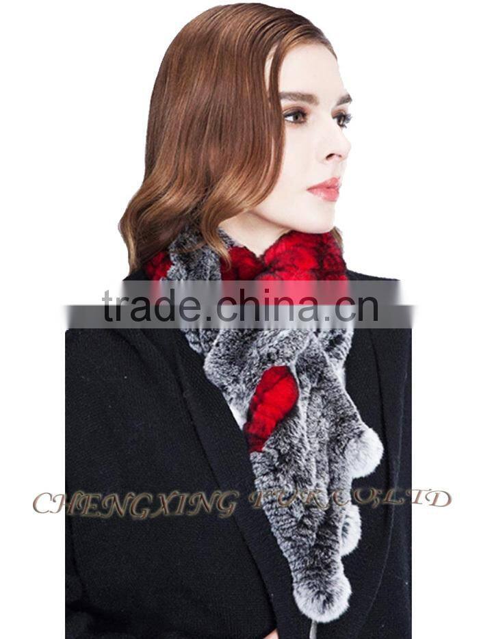 CX-S-18G Fashion Warm Ladies Dyed Fur Rex Rabbit Fur Square Scarf Wholesale