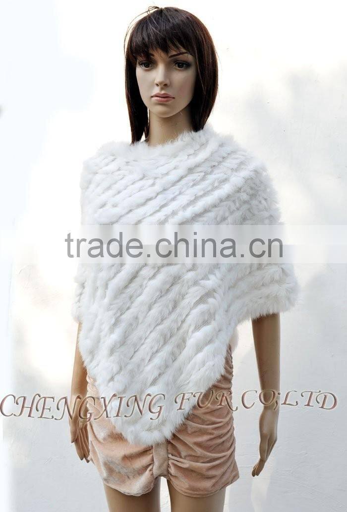 CX-B-13J Rabbit Fur Women Knitted Sweater Poncho Shawl