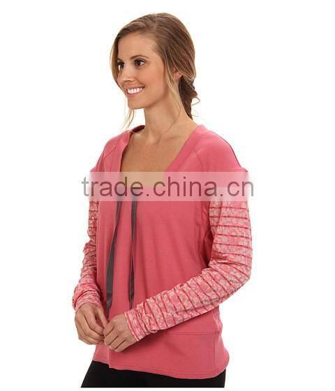 women false two-piece sweatshirt with scoop neckline features adjustable collar