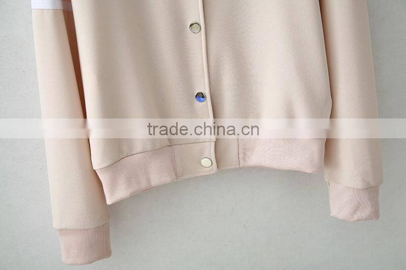 Brand New Cute Baseball Jacket Long Sleeve bomber jacket Stand Collar Slim Womens Coats And Jackets 2016