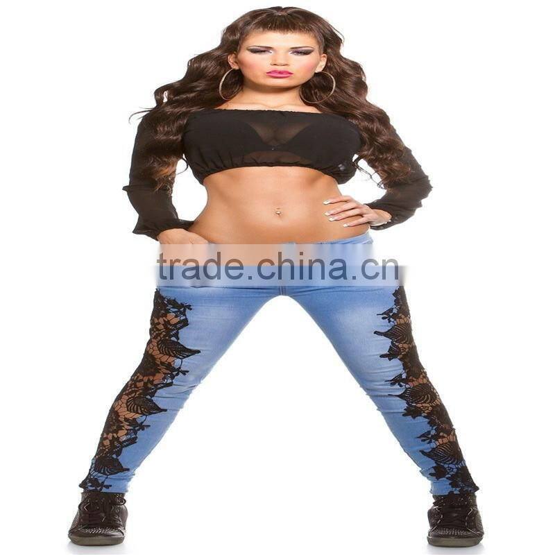 women brand pants Ladies Casual white and black with waist-length Ripped distressed female jeans